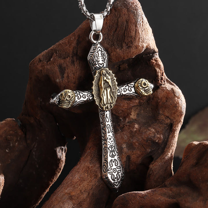 Christianartworkshop Classic Style Retro Crucifix with Our Lady of Guadalupe Pendant Necklace