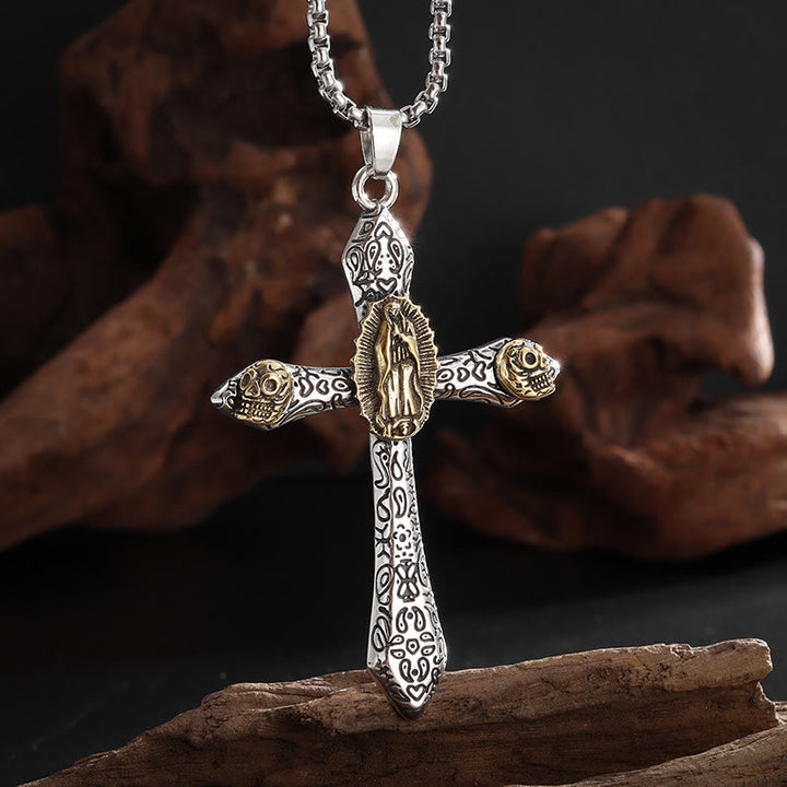 Christianartworkshop Classic Style Retro Crucifix with Our Lady of Guadalupe Pendant Necklace