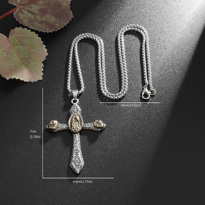 Christianartworkshop Classic Style Retro Crucifix with Our Lady of Guadalupe Pendant Necklace