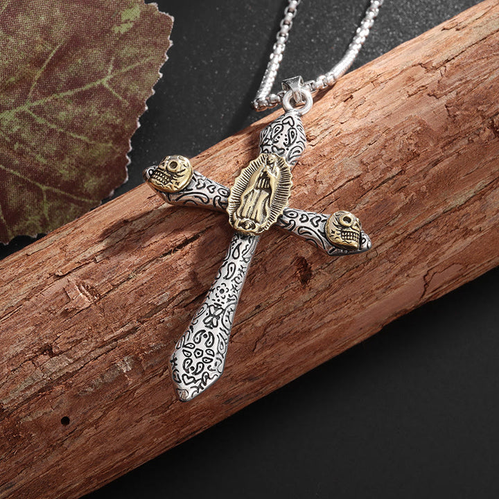 Christianartworkshop Classic Style Retro Crucifix with Our Lady of Guadalupe Pendant Necklace
