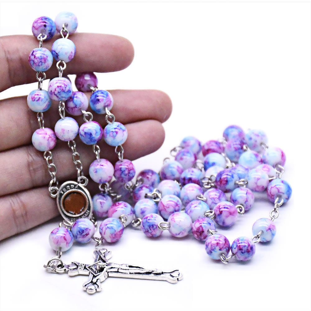 Christianartworkshop Madonna and Child & Crucifix of 6 mm Round Purple Glass Alloy Chain Rosary - image 5