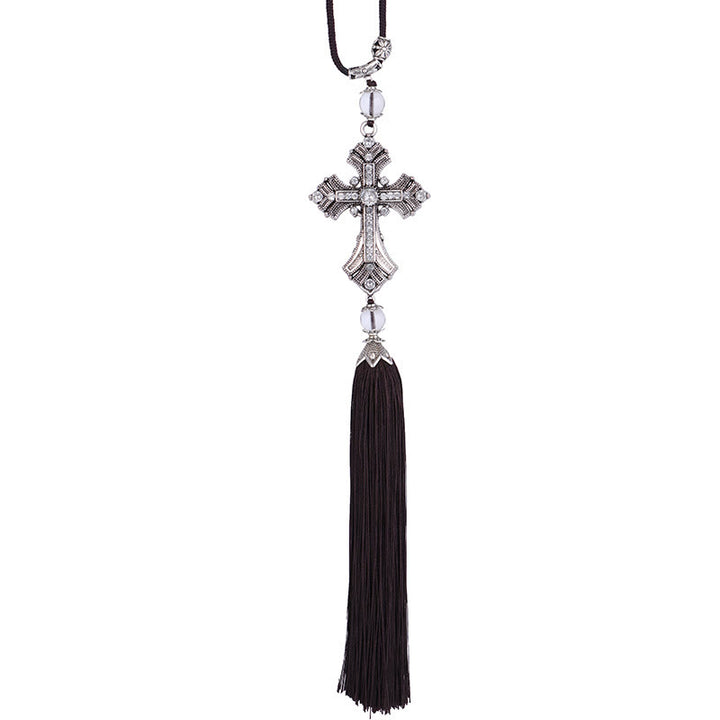 Christianartworkshop Modern Style Alloy Cross Tassels Car Rearview Mirror Hanging Ornament - image 3