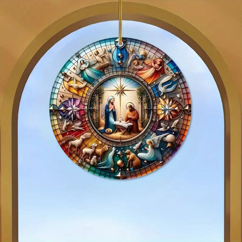 Christianartworkshop Stained Glass Styles Colorful Nativity Hanging Ornaments D - Ceramics - image 0
