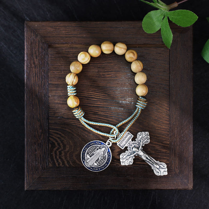 Christianartworkshop Olive Wood Saint Benedict Medal Decade Rosary - image 6