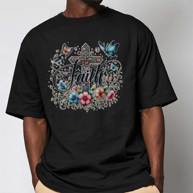 Christianartworkshop Bohemian Style Flowers and Cross Short Sleeve T-shirt - image 9
