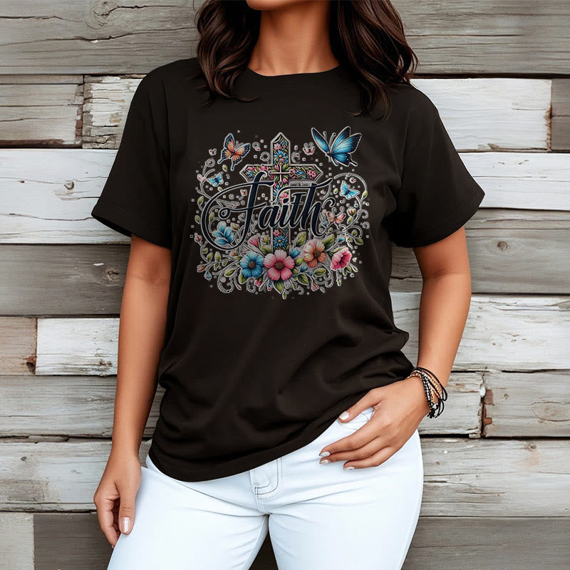 Christianartworkshop Bohemian Style Flowers and Cross Short Sleeve T-shirt - image 7