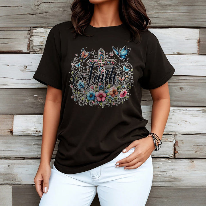 Christianartworkshop Bohemian Style Flowers and Cross Short Sleeve T-shirt - image 7