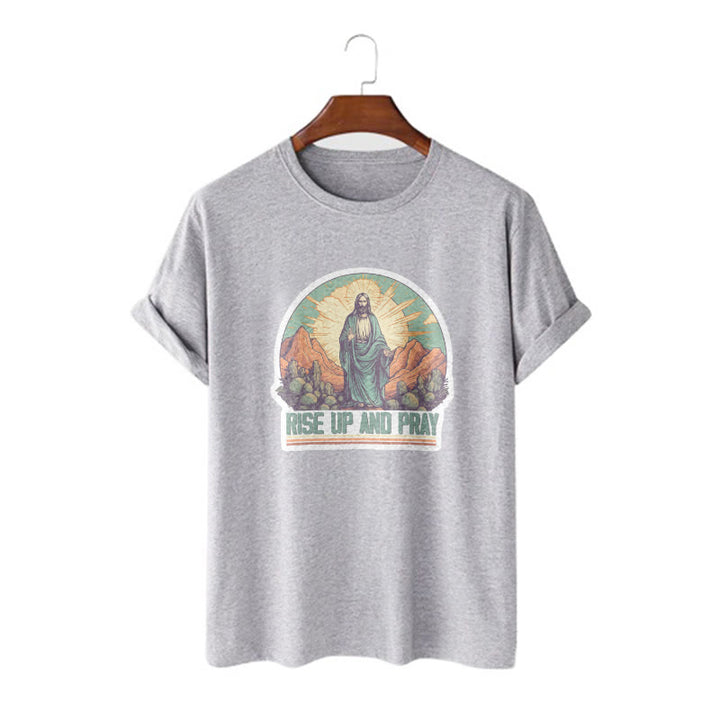 Christianartworkshop Classic Style Rise Up and Pray Short Sleeve T-shirt - Grey - 2XL - image 18