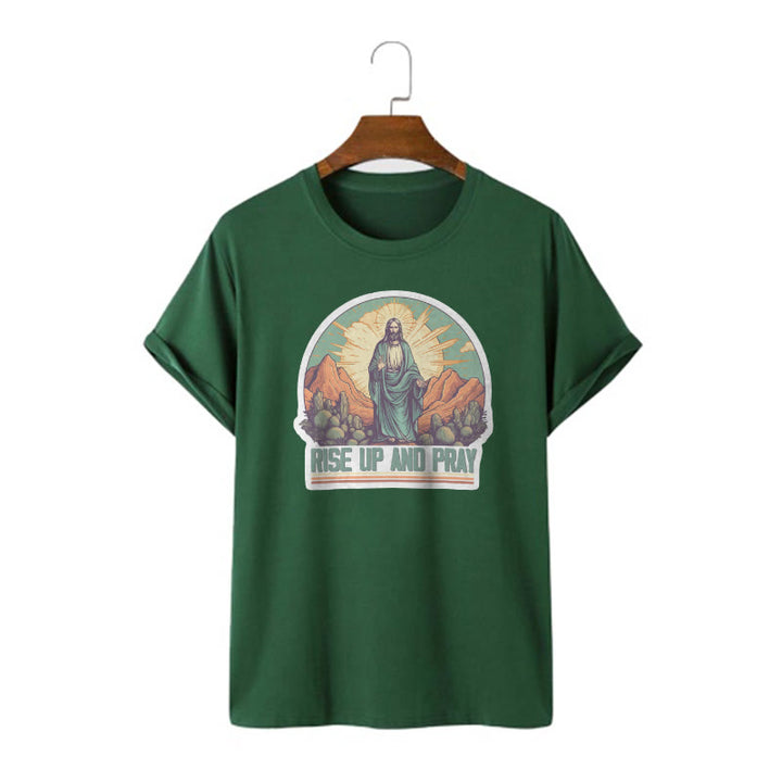 Christianartworkshop Classic Style Rise Up and Pray Short Sleeve T-shirt - Dark Green - 2XL - image 9