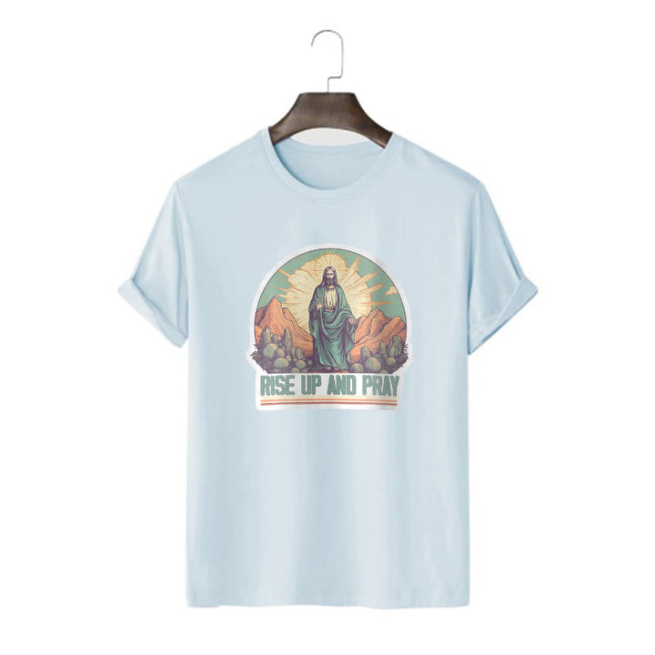 Christianartworkshop Classic Style Rise Up and Pray Short Sleeve T-shirt - Blue - 2XL - image 18