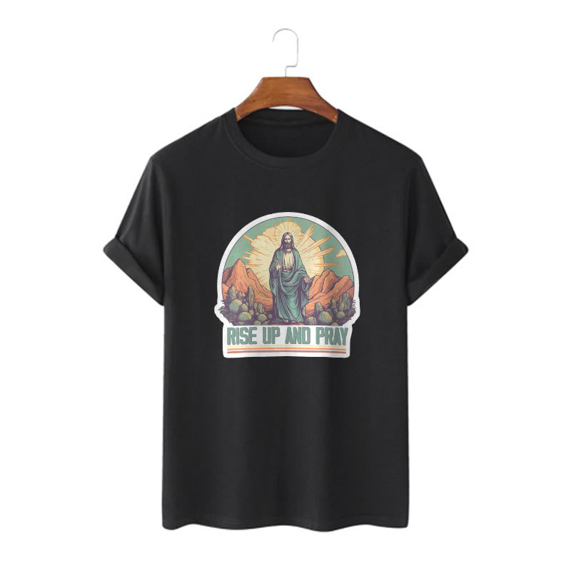 Christianartworkshop Classic Style Rise Up and Pray Short Sleeve T-shirt - Black - 2XL - image 4