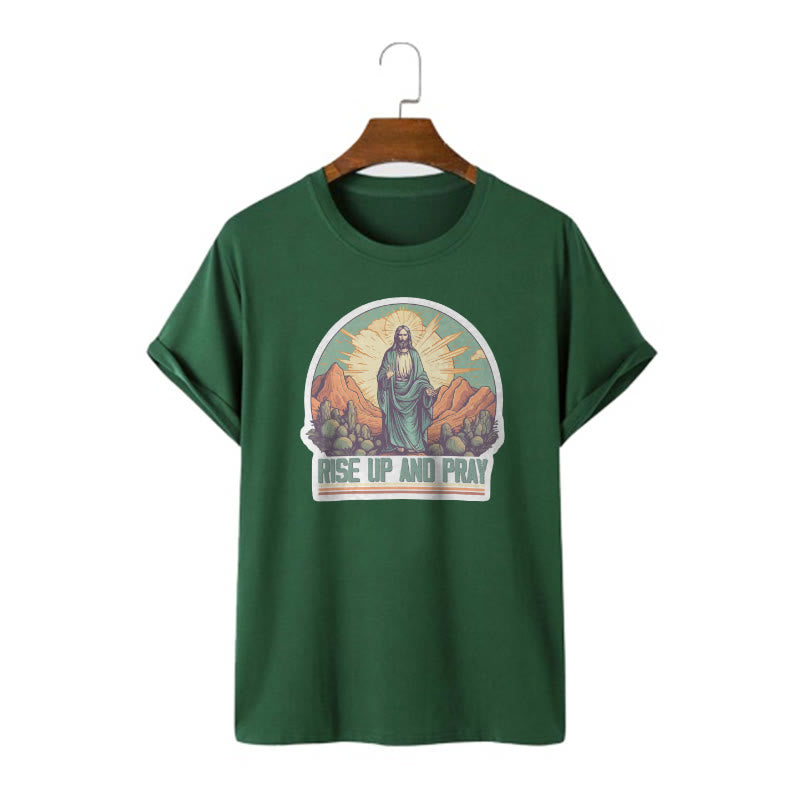 Christianartworkshop Classic Style Rise Up and Pray Short Sleeve T-shirt - Dark Green - 2XL - image 10