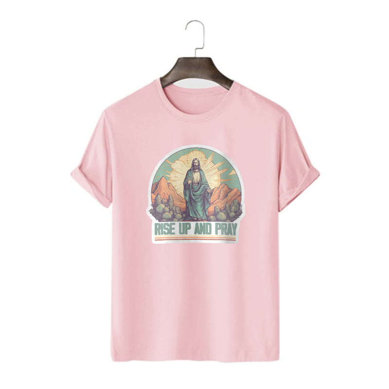 Christianartworkshop Classic Style Rise Up and Pray Short Sleeve T-shirt - Pink - 2XL - image 14