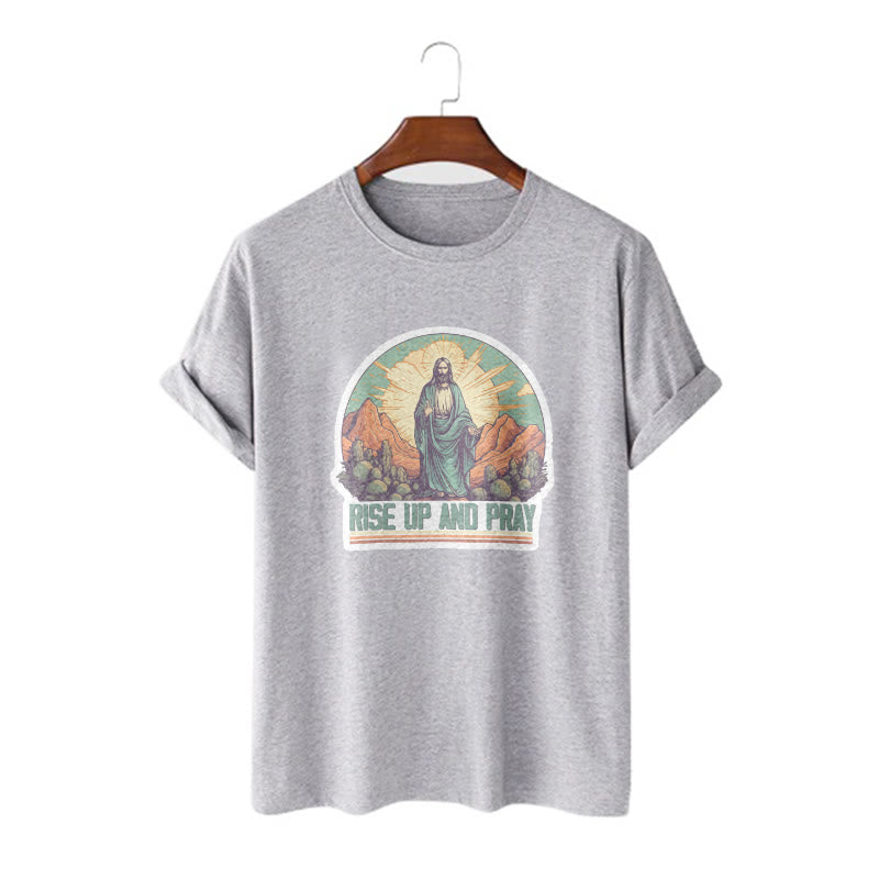 Christianartworkshop Classic Style Rise Up and Pray Short Sleeve T-shirt - Grey - 2XL - image 19
