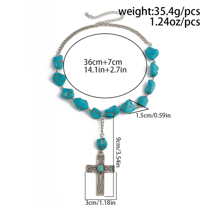 Christianartworkshop Retro Style Turquoise Natural Stone Cross Pendant Necklace - image 5