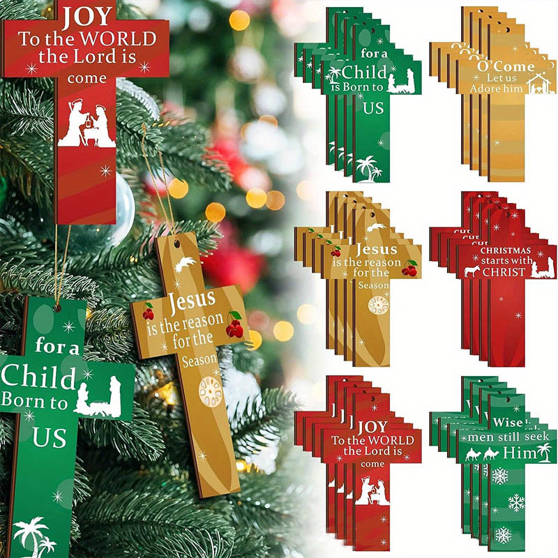 Christianartworkshop Modern Style Cross Shaped Love Jesus Christmas Faith-Inspired Hanging Ornaments - 48pcs - image 1