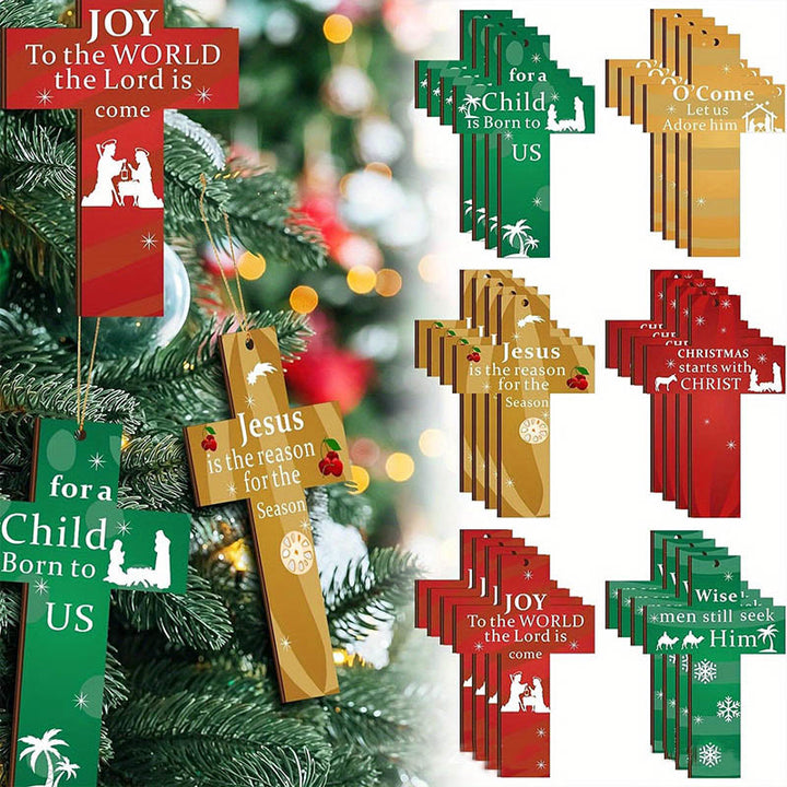 Christianartworkshop Modern Style Cross Shaped Love Jesus Christmas Faith-Inspired Hanging Ornaments - 48pcs - image 1