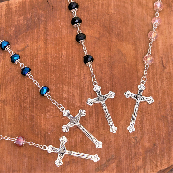 Christianartworkshop Madonna and Child & Crucifix of 6 mm Polyhedron Multicolor Crystal Alloy Chain Rosary - image 8