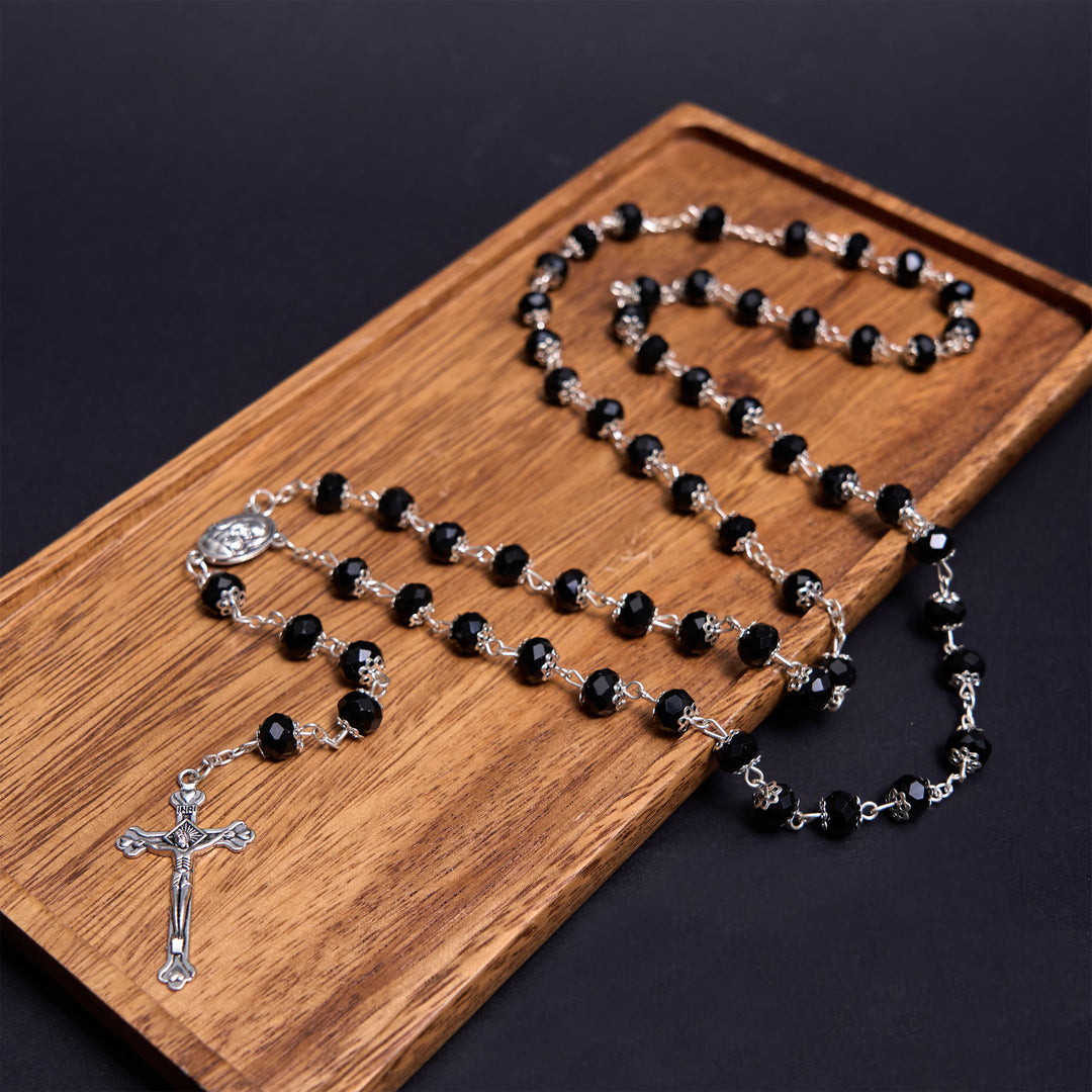 Christianartworkshop Madonna and Child & Crucifix of 6 mm Polyhedron Multicolor Crystal Alloy Chain Rosary - Black - image 4