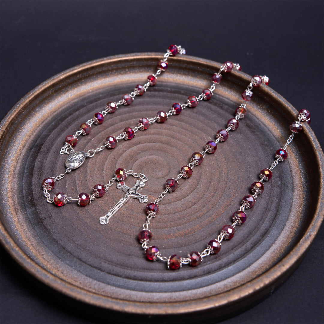 Christianartworkshop Madonna and Child & Crucifix of 6 mm Polyhedron Multicolor Crystal Alloy Chain Rosary - image 10
