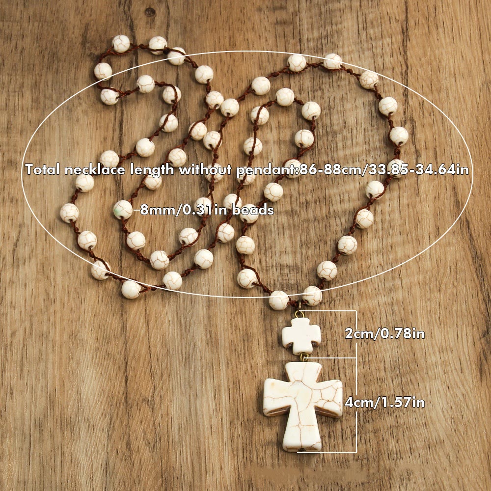 Christianartworkshop Folk Style Turquoise Braided Cross Pendant Necklace - image 5