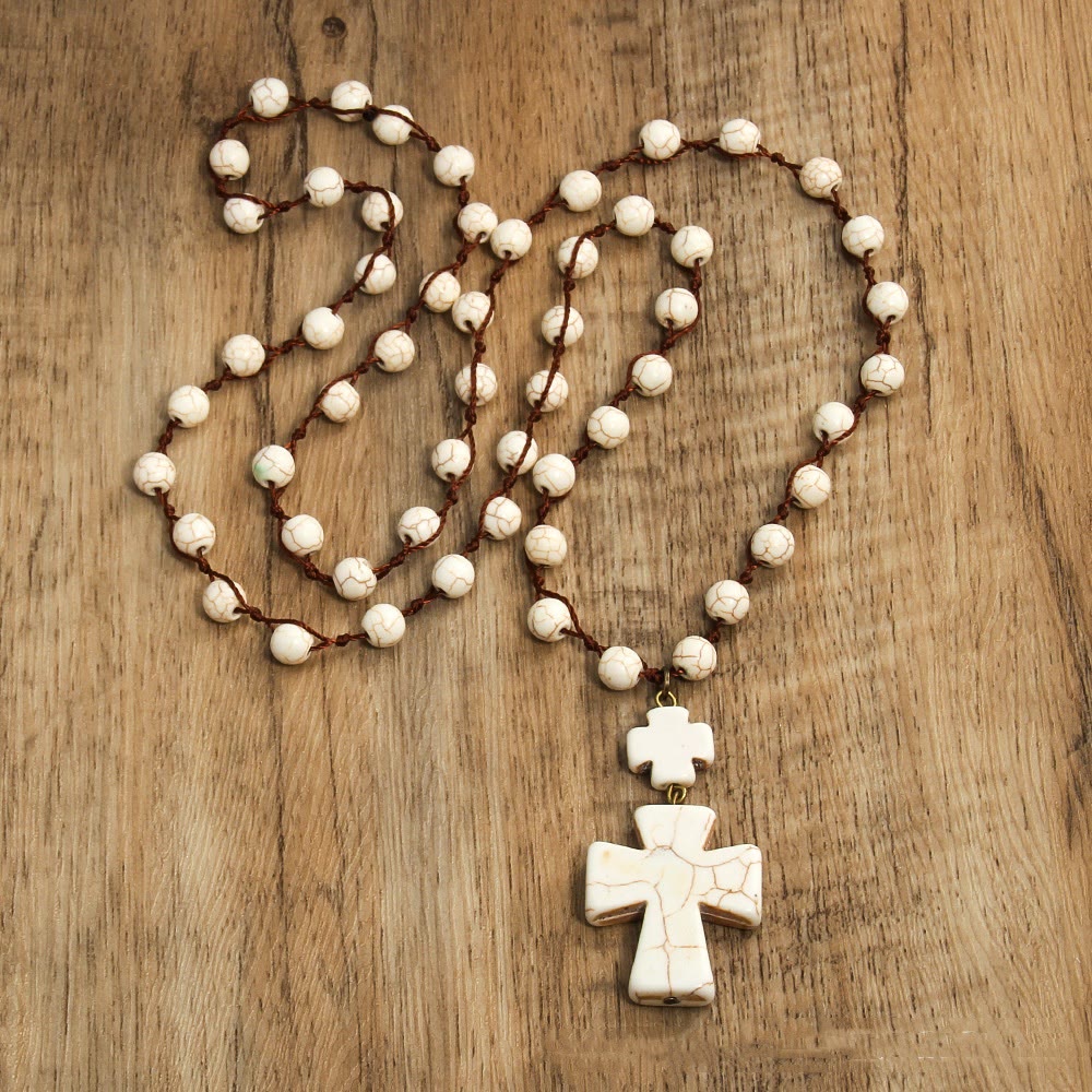 Christianartworkshop Folk Style Turquoise Braided Cross Pendant Necklace - image 4