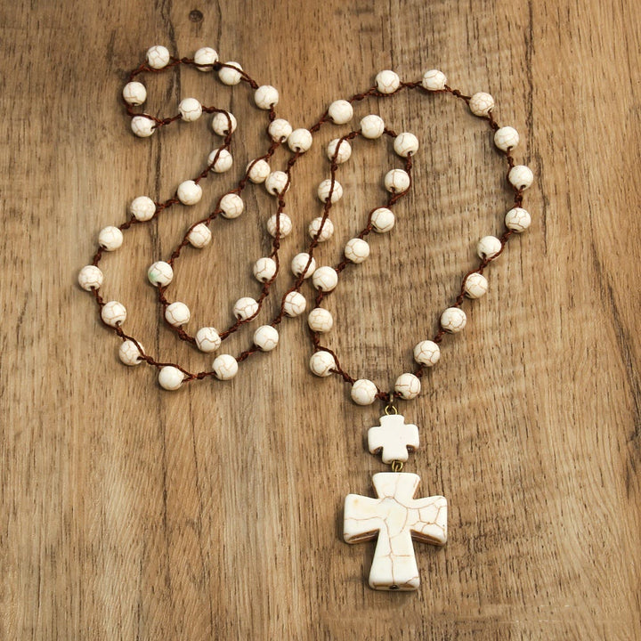 Christianartworkshop Folk Style Turquoise Braided Cross Pendant Necklace - image 4
