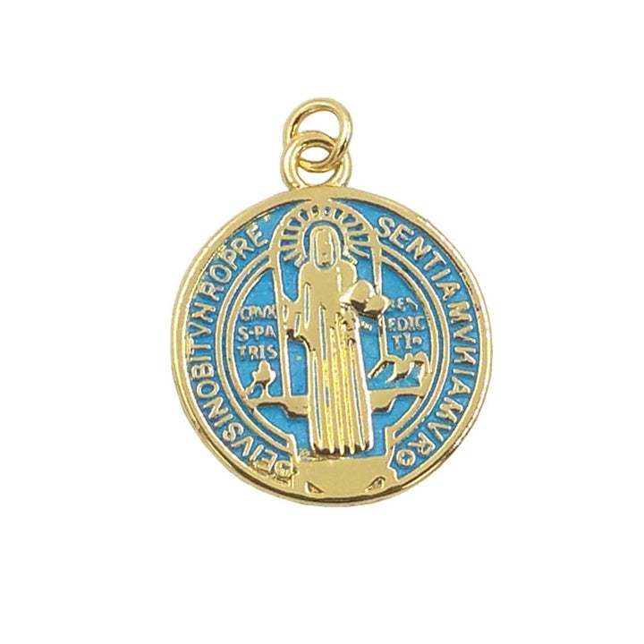 Christianartworkshop Refined Style St. Benedict Gold Plated Brass Pendant Necklace - Blue - image 5