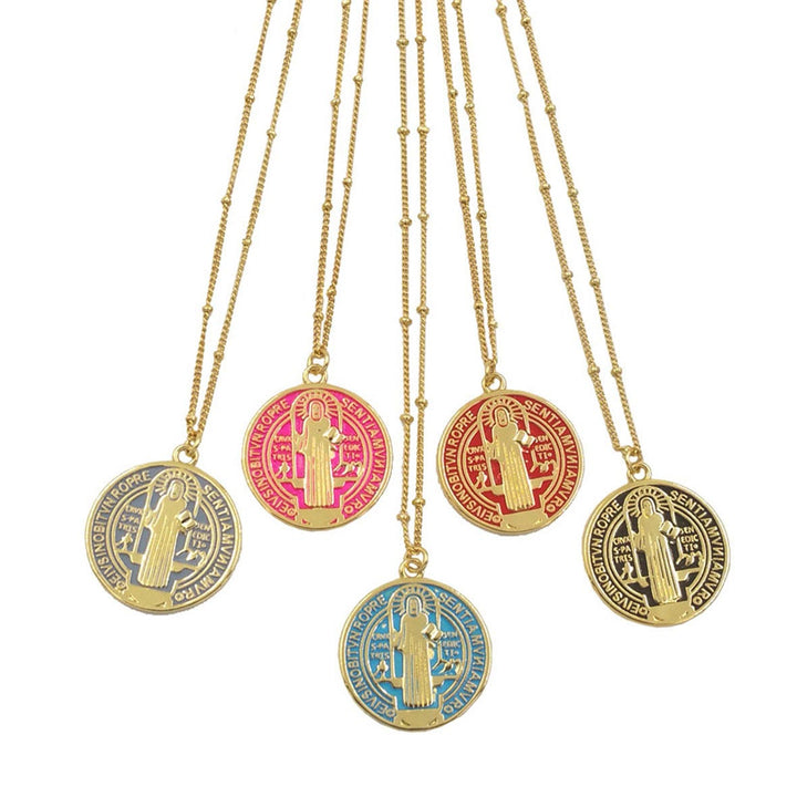 Christianartworkshop Refined Style St. Benedict Gold Plated Brass Pendant Necklace - Grey - image 0