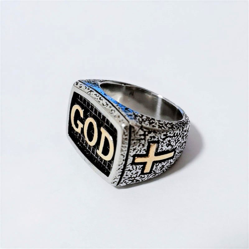 Christianartworkshop Retro Heavy Style GOD Divine Devotion Pattern Alloy Ring(3 color) - Silver-gold - AU Size Z（US 13） - image 3