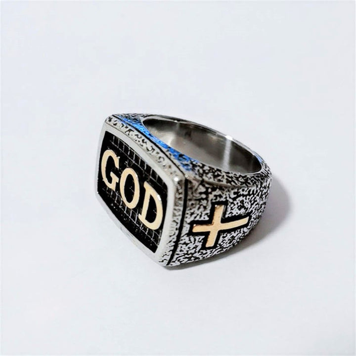 Christianartworkshop Retro Heavy Style GOD Divine Devotion Pattern Alloy Ring(3 color) - Silver-gold - AU Size Z（US 13） - image 3
