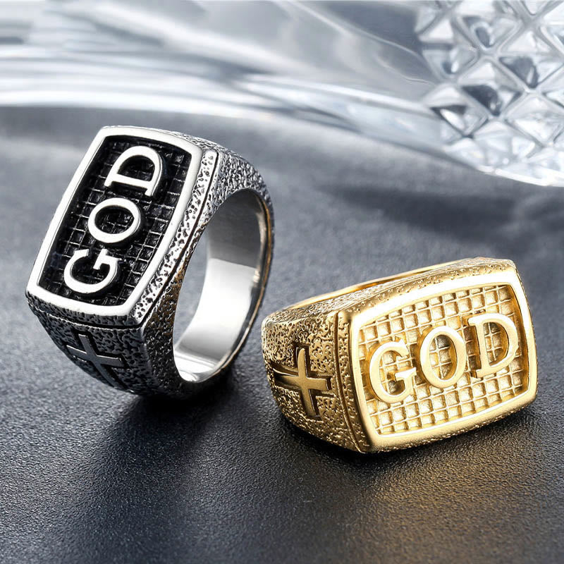 Christianartworkshop Retro Heavy Style GOD Divine Devotion Pattern Alloy Ring(3 color) - Silver - AU Size O (US 7) - image 0