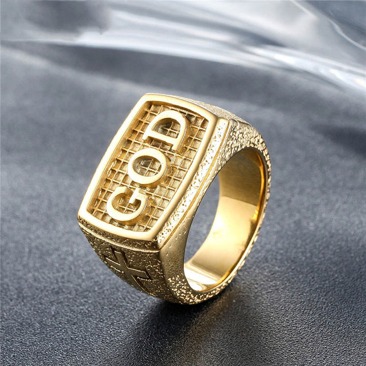 Christianartworkshop Retro Heavy Style GOD Divine Devotion Pattern Alloy Ring(3 color) - Golden - AU Size Z（US 13） - image 2