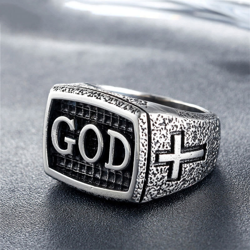 Christianartworkshop Retro Heavy Style GOD Divine Devotion Pattern Alloy Ring(3 color) - Silver - AU Size Z（US 13） - image 1
