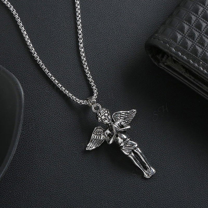 Christianartworkshop Retro Hip-hop Style Short Wings Angel Alloy Pendant Necklace - Wings Angel - image 1