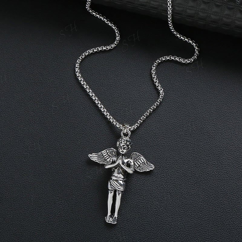 Christianartworkshop Retro Hip-hop Style Short Wings Angel Alloy Pendant Necklace - image 3