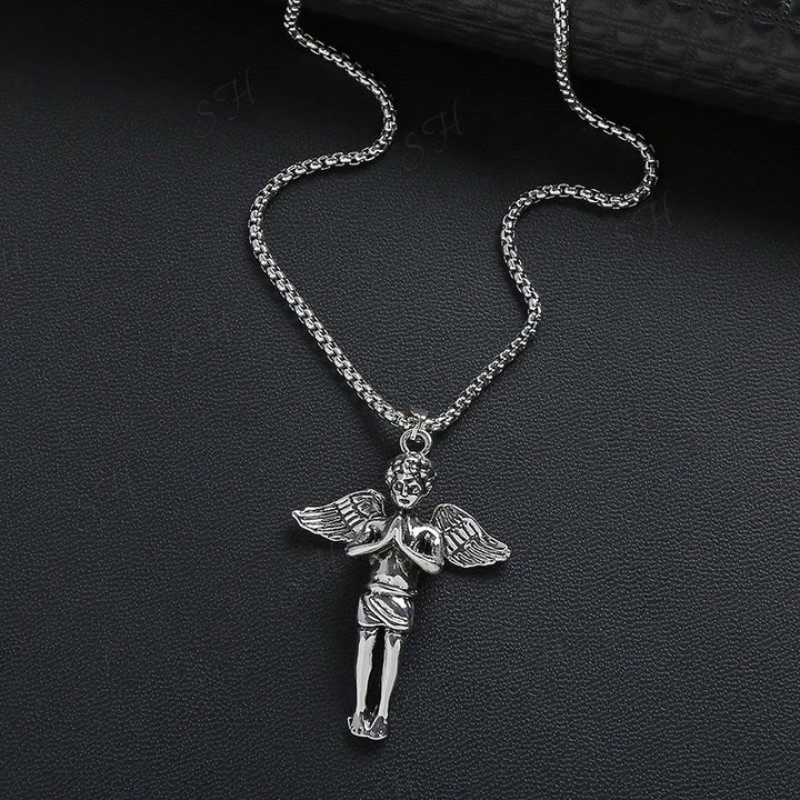 Christianartworkshop Retro Hip-hop Style Short Wings Angel Alloy Pendant Necklace - image 3