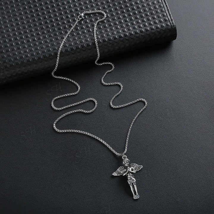Christianartworkshop Retro Hip-hop Style Short Wings Angel Alloy Pendant Necklace - image 2