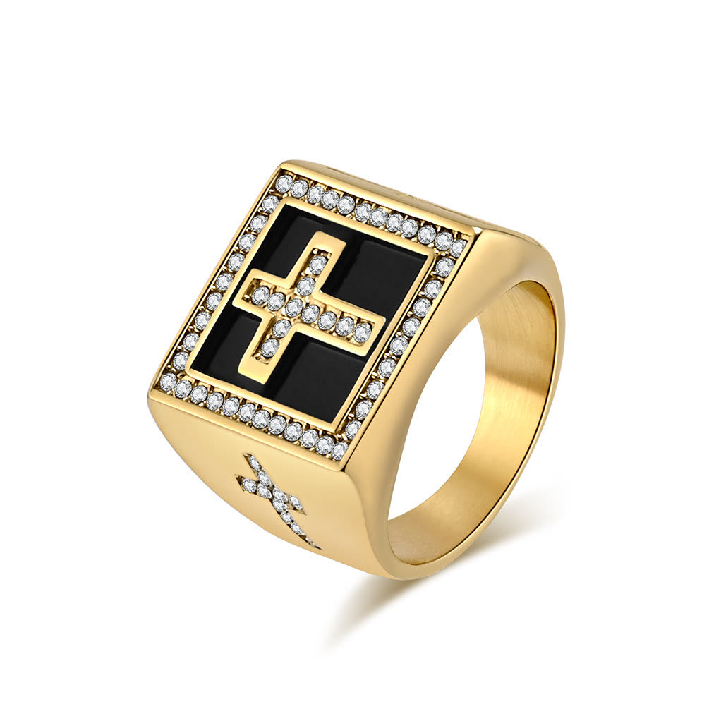 Christianartworkshop Retro Hip-hop Style Cross Titanium Steel Square Ring - Golden - AU Size Y（US 12） - image 2