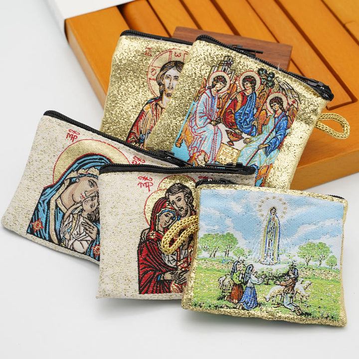 Christianartworkshop Retro Classic Style Holy Saint Icon Cotton Double-sided Pattern Jewelry Pouches - All (13 pouches) - image 0