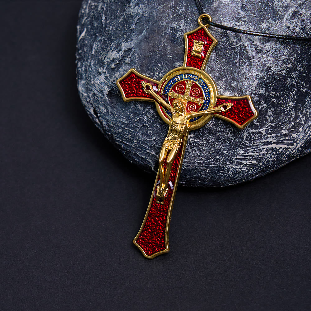 Christianartworkshop Classic Style Red/Blue Crafted Crucifix Big Size Pendant Necklace(5 color) - Red - Bead Chain - image 0