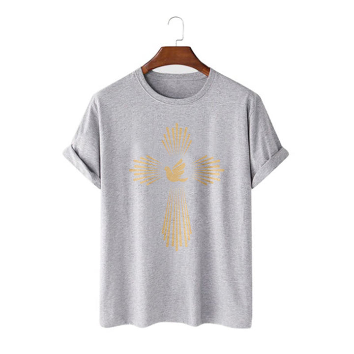 Christianartworkshop Minimalist Style Holy Spirit Dove Golden Cross and Short Sleeve T-shirt - Grey - 2XL - image 18