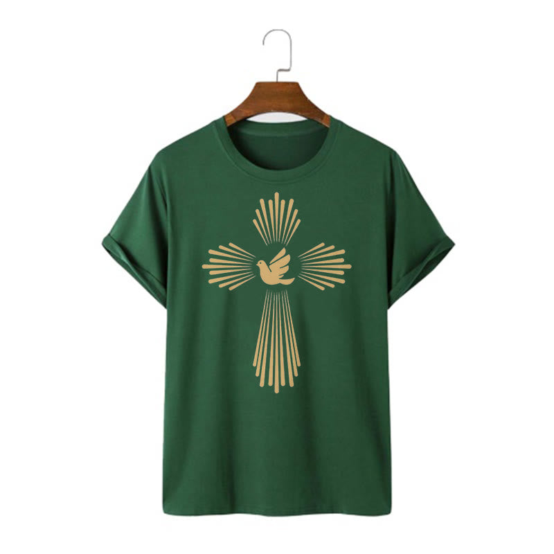 Christianartworkshop Minimalist Style Holy Spirit Dove Golden Cross and Short Sleeve T-shirt - Dark Green - 2XL - image 10