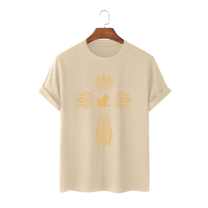 Christianartworkshop Minimalist Style Holy Spirit Dove Golden Cross and Short Sleeve T-shirt - Khaki - 2XL - image 8