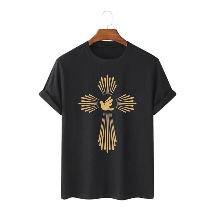 Christianartworkshop Minimalist Style Holy Spirit Dove Golden Cross and Short Sleeve T-shirt - Black - 2XL - image 0