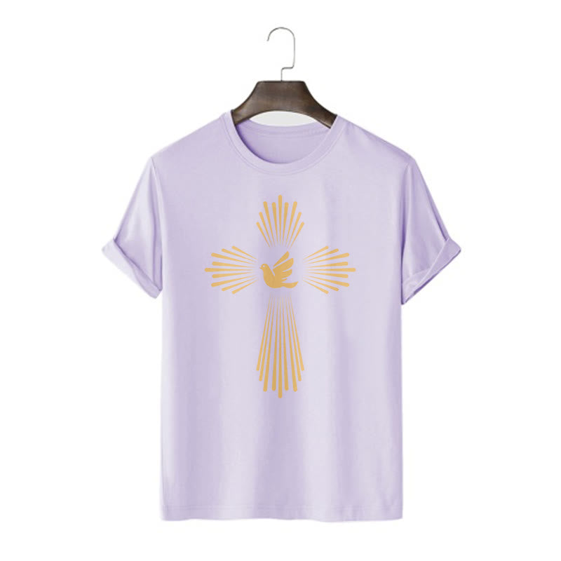 Christianartworkshop Minimalist Style Holy Spirit Dove Golden Cross and Short Sleeve T-shirt - Purple - 2XL - image 15