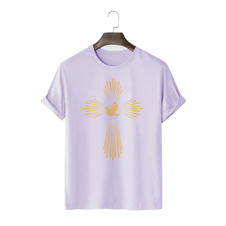 Christianartworkshop Minimalist Style Holy Spirit Dove Golden Cross and Short Sleeve T-shirt - Purple - 2XL - image 15