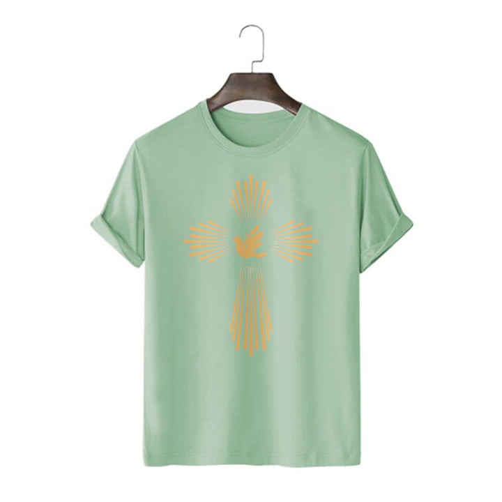 Christianartworkshop Minimalist Style Holy Spirit Dove Golden Cross and Short Sleeve T-shirt - Light Green - 2XL - image 12