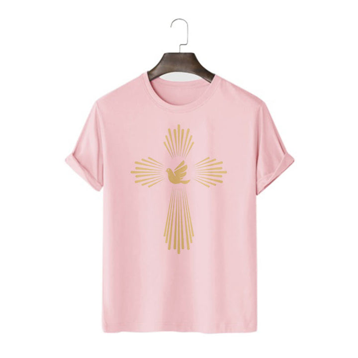 Christianartworkshop Minimalist Style Holy Spirit Dove Golden Cross and Short Sleeve T-shirt - Pink - 2XL - image 13