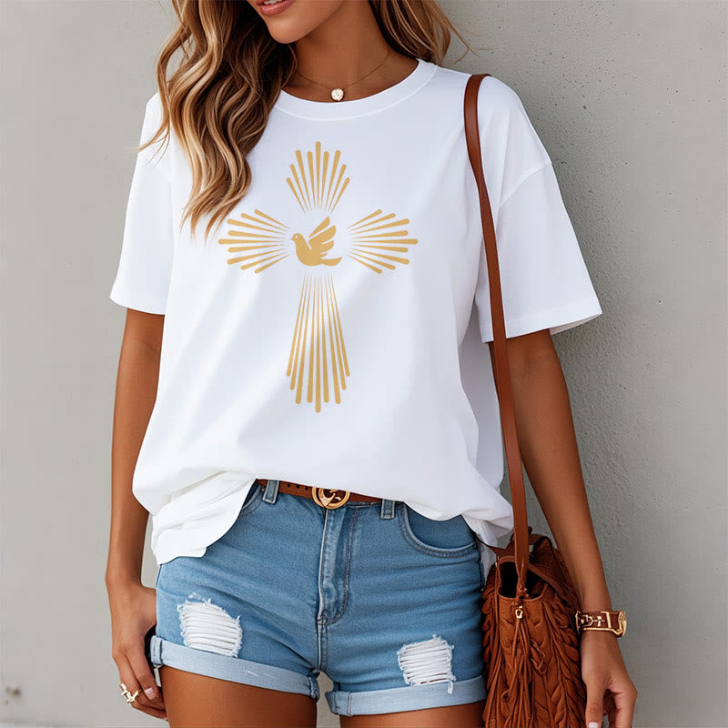 Christianartworkshop Minimalist Style Holy Spirit Dove Golden Cross and Short Sleeve T-shirt - image 6